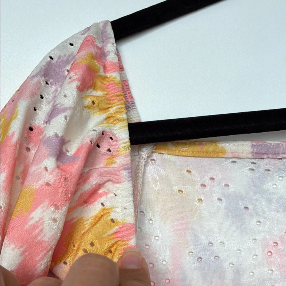 W5 by Anthropologie Women's Pink and Yellow Puff Sleeve Blouse Top